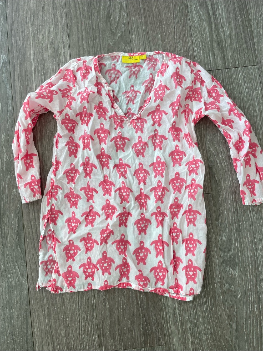 Girls Roller Rabbit pink turtle tunic cover-up size 6.